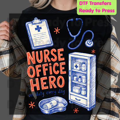 Nurse Office Hero DTF Transfers, School Medical Stethoscope Clipboard Nurse Ready to Press