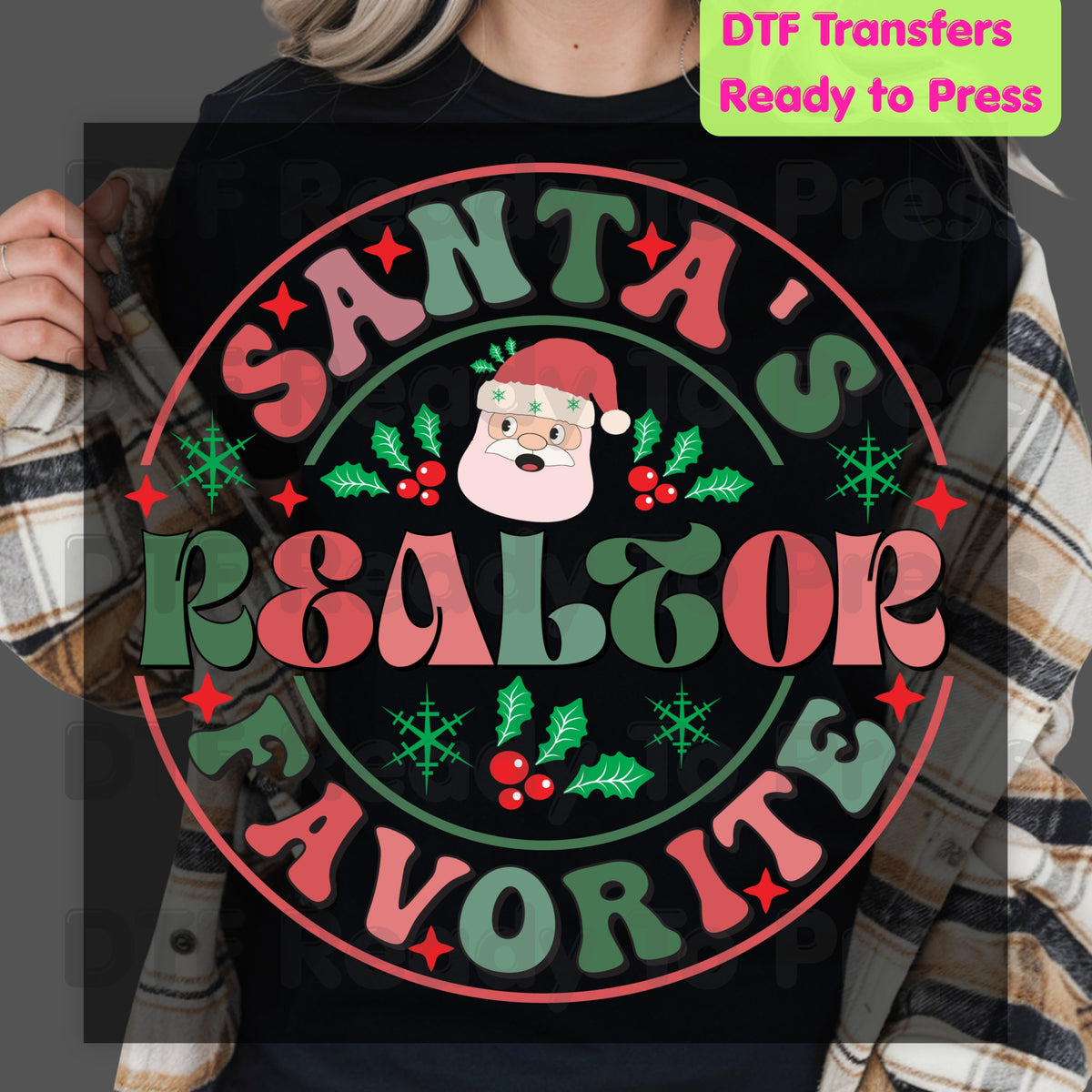 Santa's Favorite Realtor DTF Transfers, Christmas Real Estate Retro Circle Graphic Ready to Press