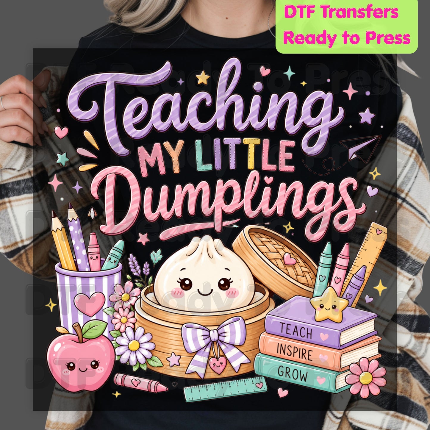 Teaching My Little Dumplings DTF Transfers, Cute Pastel Kawaii Teacher School Life Ready to Press