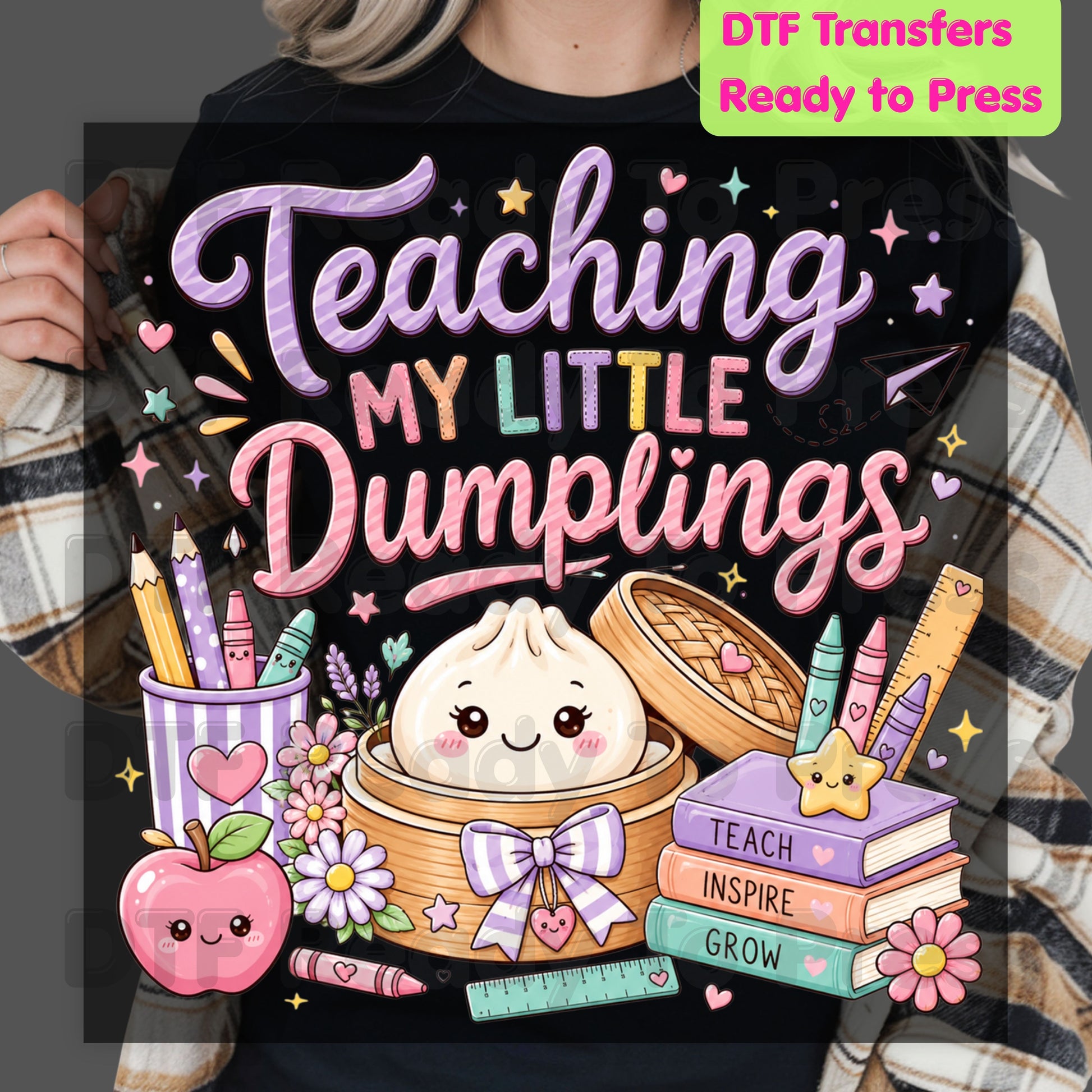 Teaching My Little Dumplings DTF Transfers, Cute Pastel Kawaii Teacher School Life Ready to Press