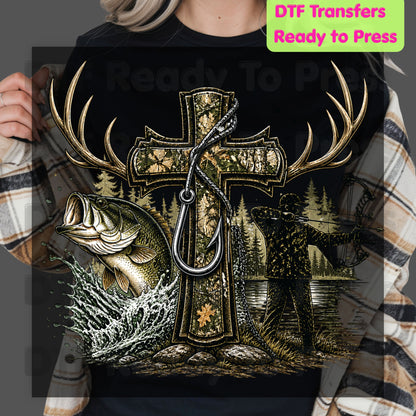 Camo Cross Religious Fishing Hunter DTF Transfer