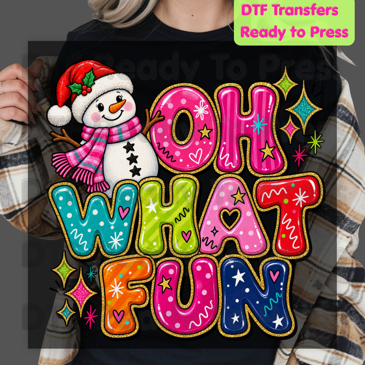 Cute Snowman Christmas DTF Transfers, Oh What Fun Retro Colorful Holiday Ready to Press