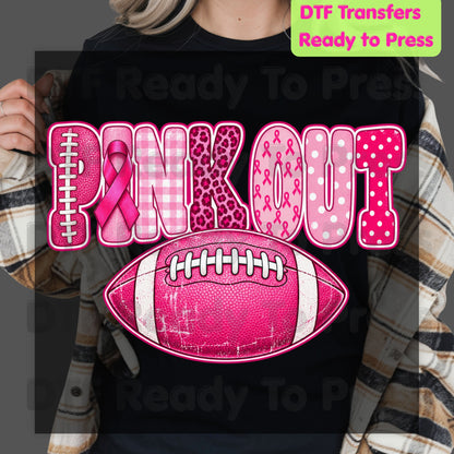 Pink Out DTF Transfers, Breast Cancer Awareness Football Pink Ribbon Leopard Print Ready to Press