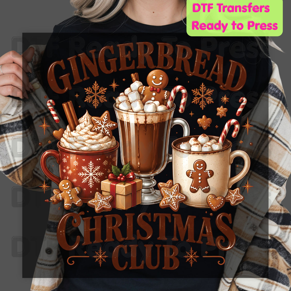 Gingerbread Christmas Club DTF Transfer, Hot Cocoa and Cookies Graphic