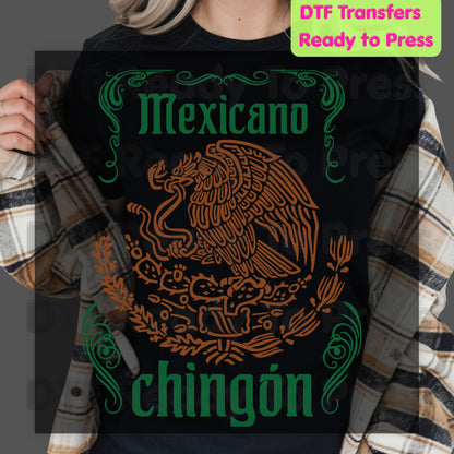 Mexicano Chingon DTF Transfers, Mexican Eagle Coat of Arms Green Brown Ready to Press