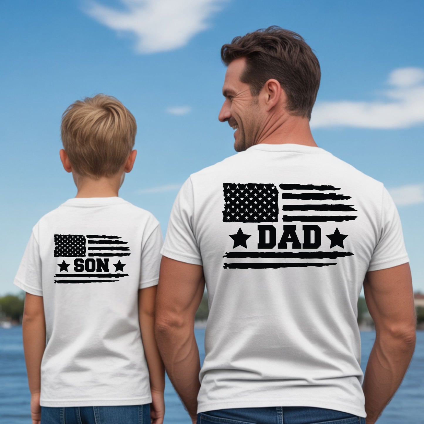 Dad and Son Shirts Patriotic USA Matching Fathers Day 4th of July Outfits Dad and Baby Jersey Tees Father Son Back Prints T Shirt