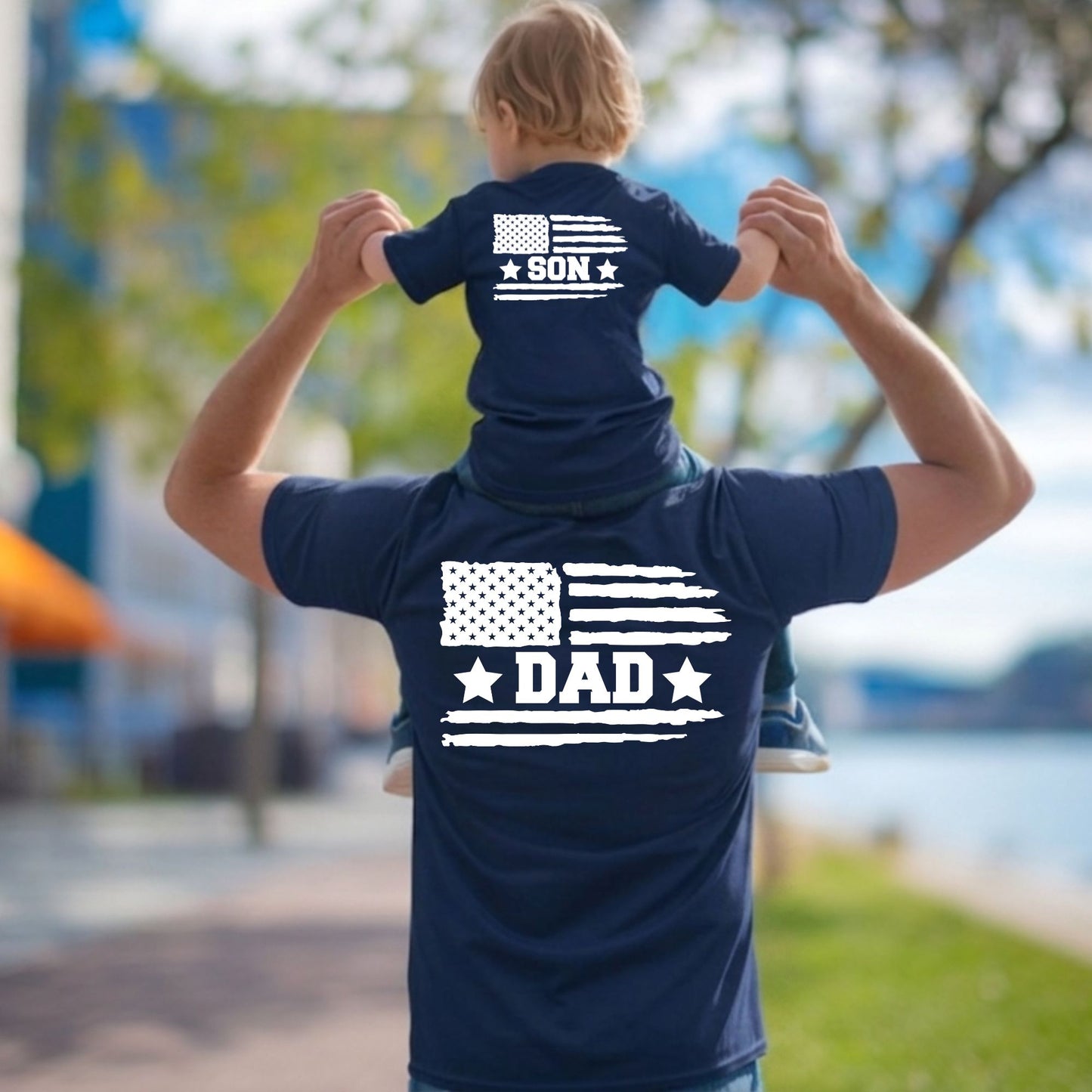 Dad and Son Shirts Patriotic USA Matching Fathers Day 4th of July Outfits Dad and Baby Jersey Tees Father Son Back Prints T Shirt