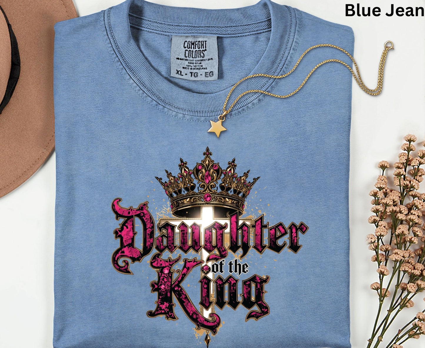 Daughter Of The King T Shirt Christian Princess Tee Pink Crown Cross Faith Shirt Adult Youth Toddler Baby Religious Gift Royal Faith Shirt