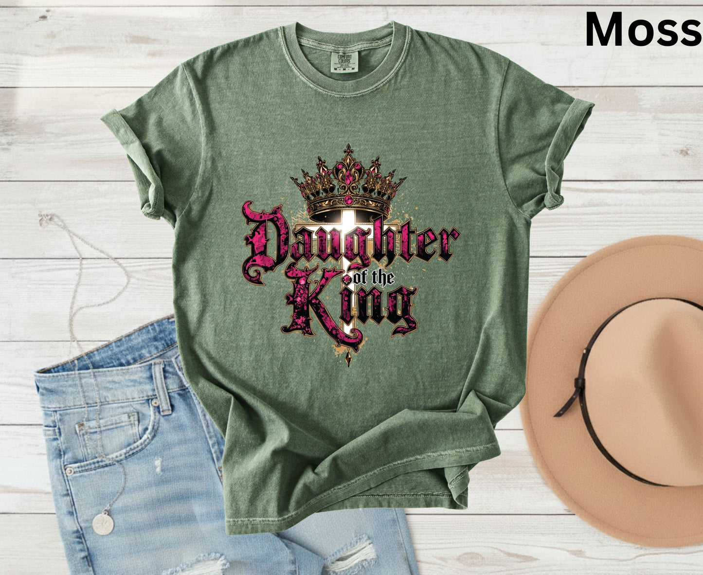 Daughter Of The King T Shirt Christian Princess Tee Pink Crown Cross Faith Shirt Adult Youth Toddler Baby Religious Gift Royal Faith Shirt