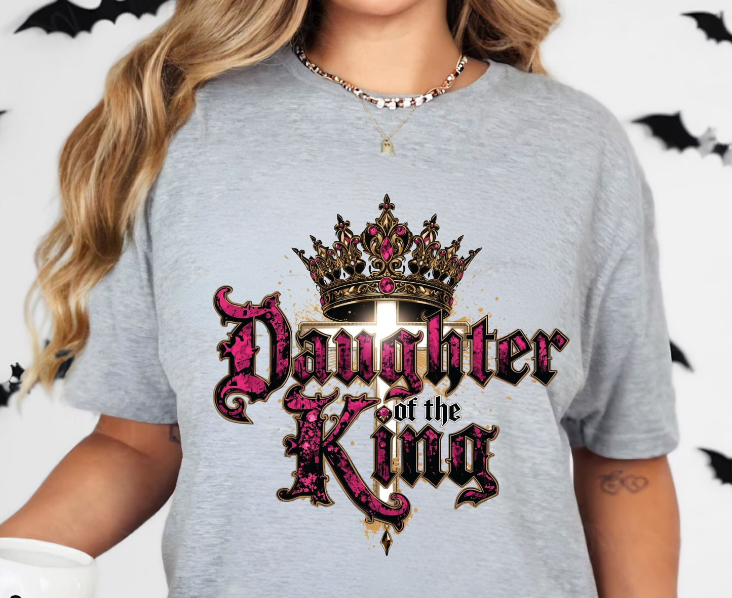 Daughter Of The King T Shirt Christian Princess Tee Pink Crown Cross Faith Shirt Adult Youth Toddler Baby Religious Gift Royal Faith Shirt