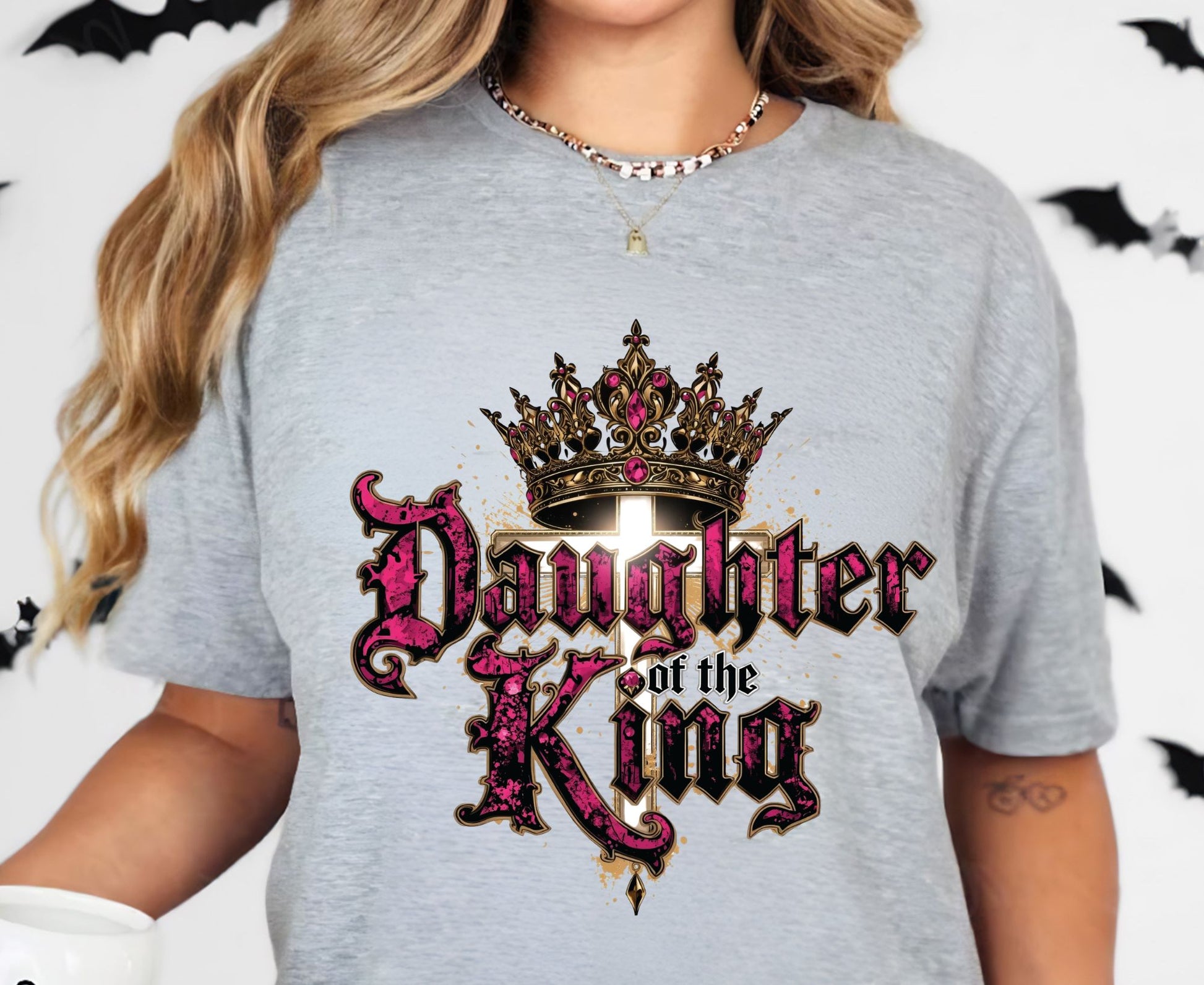 Daughter Of The King T Shirt Christian Princess Tee Pink Crown Cross Faith Shirt Adult Youth Toddler Baby Religious Gift Royal Faith Shirt