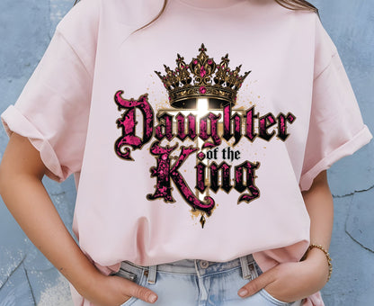 Daughter Of The King T Shirt Christian Princess Tee Pink Crown Cross Faith Shirt Adult Youth Toddler Baby Religious Gift Royal Faith Shirt