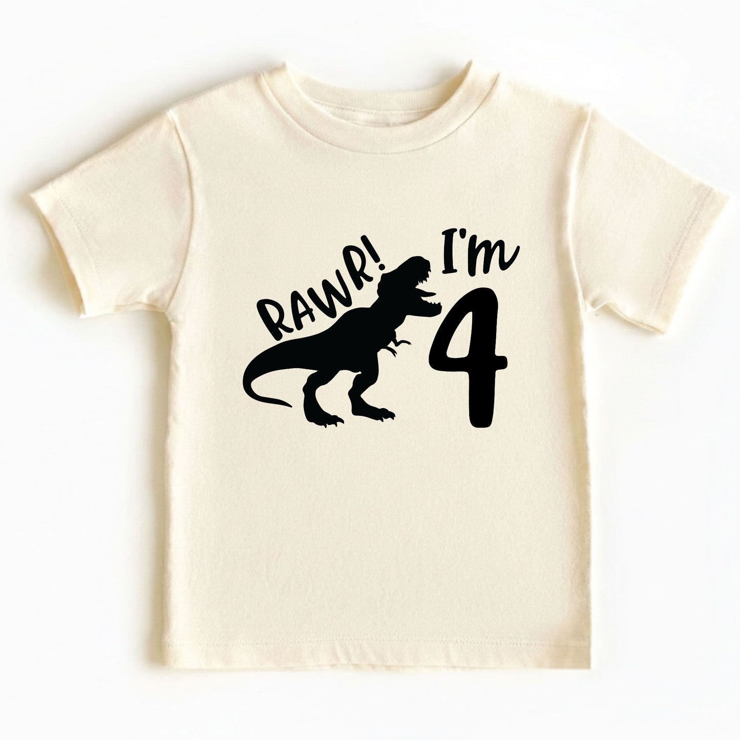 Dinosaur 4th Birthday Shirt Rawr Im 4 Toddler Tee Four Year Old Childrens Clothing TRex Kids Party Outfit 4th Birthday Gift Boy Birthday Tee