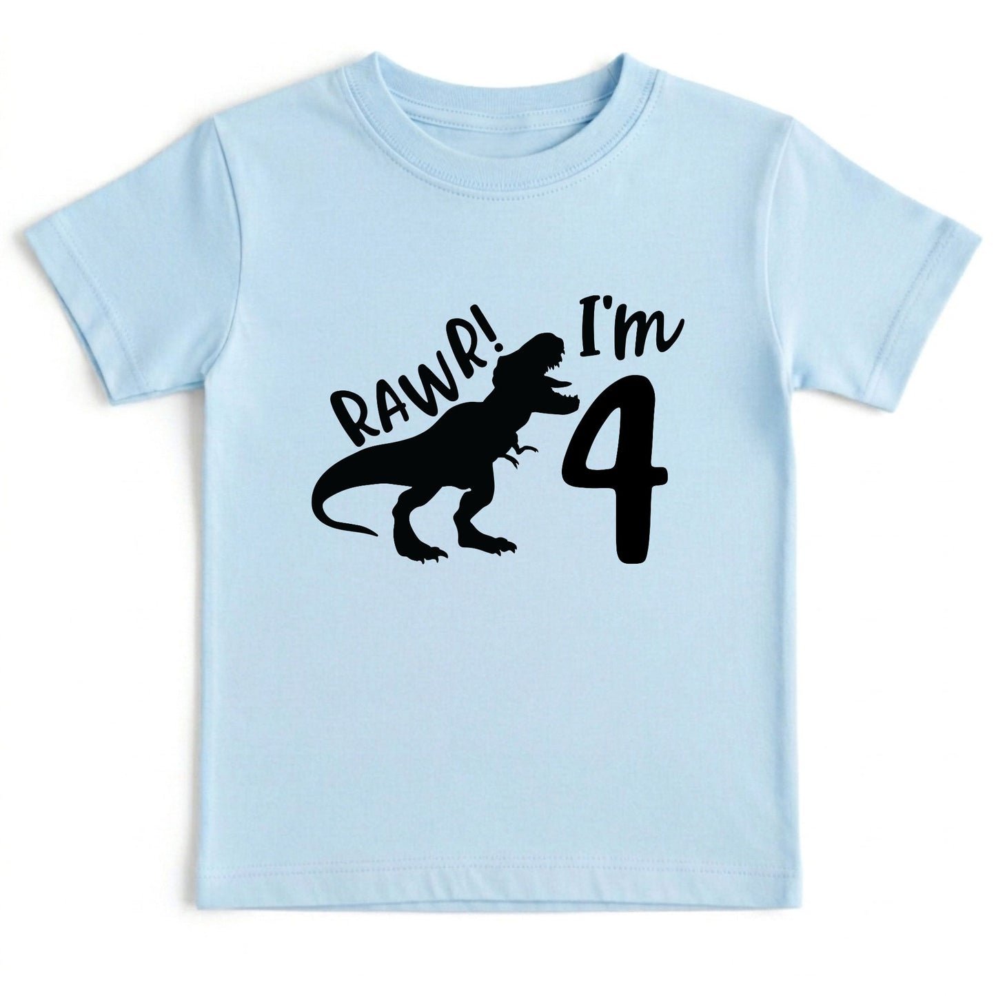 Dinosaur 4th Birthday Shirt Rawr Im 4 Toddler Tee Four Year Old Childrens Clothing TRex Kids Party Outfit 4th Birthday Gift Boy Birthday Tee