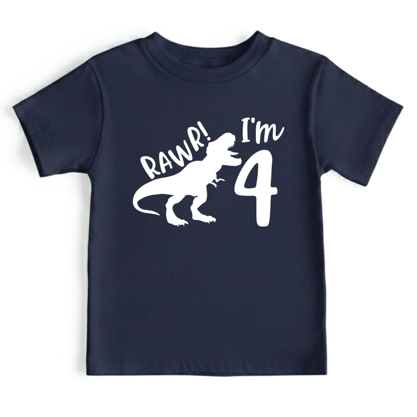 Dinosaur 4th Birthday Shirt Rawr Im 4 Toddler Tee Four Year Old Childrens Clothing TRex Kids Party Outfit 4th Birthday Gift Boy Birthday Tee