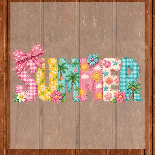 Doodle Summer Alphabet DTF Transfer Ready to Press Beach Vacation UV DTF Sticker Coquette Summer Heat Transfer for Shirts