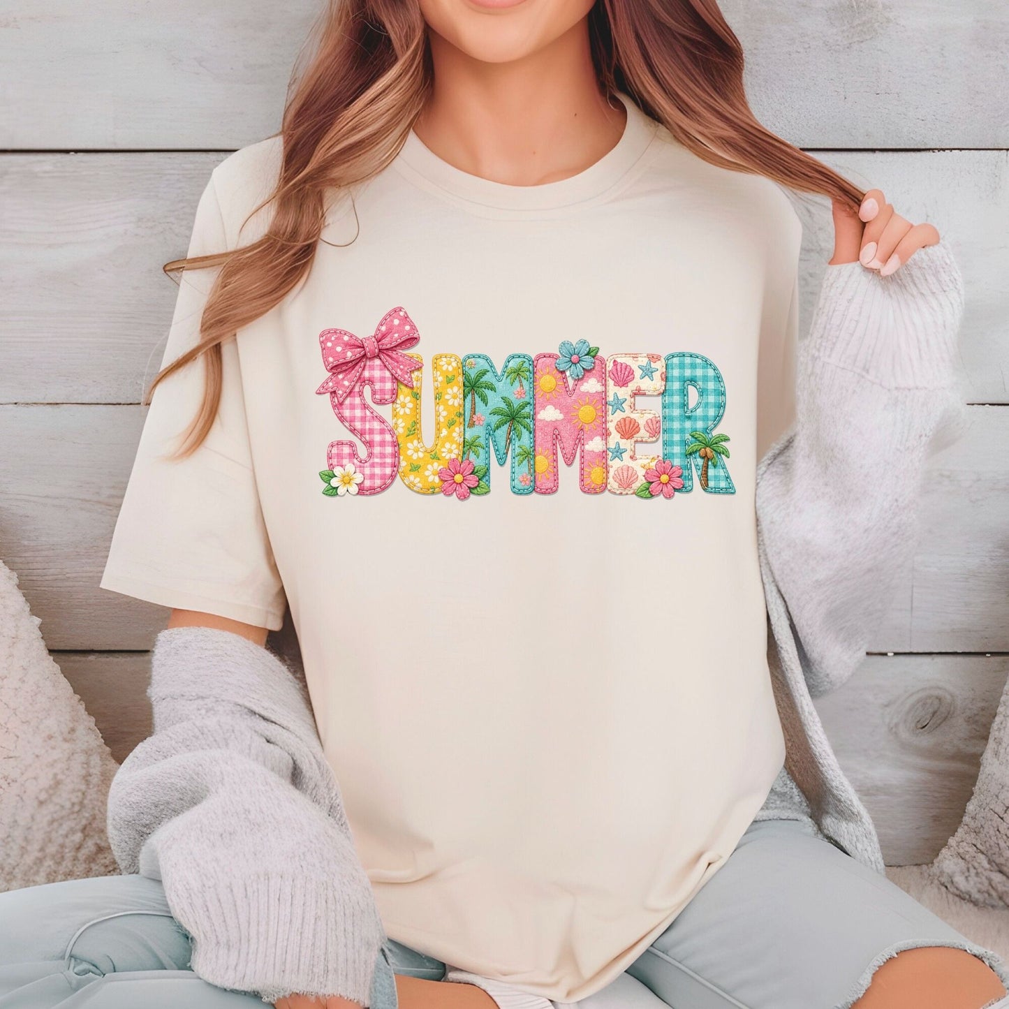 Doodle Summer Alphabet DTF Transfer Ready to Press Beach Vacation UV DTF Sticker Coquette Summer Heat Transfer for Shirts