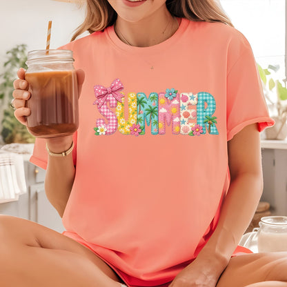 Doodle Summer Alphabet DTF Transfer Ready to Press Beach Vacation UV DTF Sticker Coquette Summer Heat Transfer for Shirts