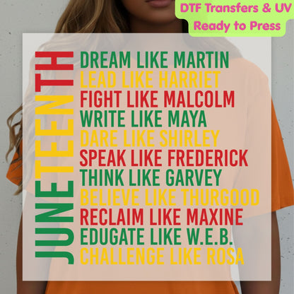 Dream Like Martin Lead Like Harriet Juneteenth DTF Transfer Ready to Press Black Leaders Heat Transfer for Shirts Black History UV Sticker