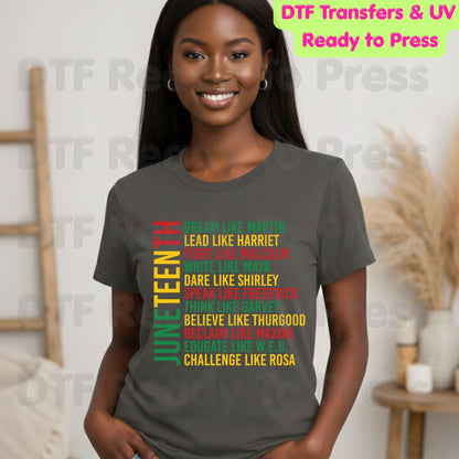 Dream Like Martin Lead Like Harriet Juneteenth DTF Transfer Ready to Press Black Leaders Heat Transfer for Shirts Black History UV Sticker