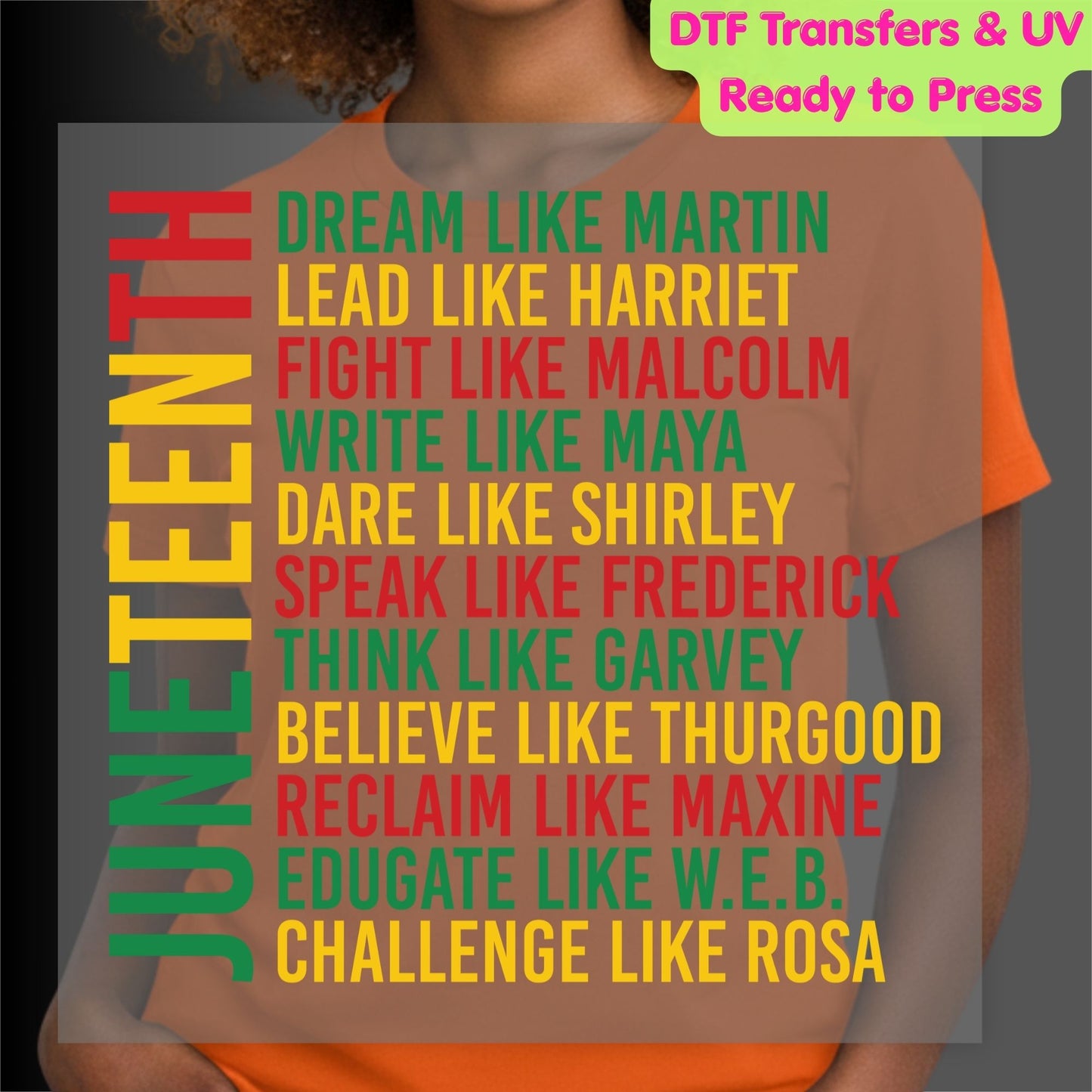 Dream Like Martin Lead Like Harriet Juneteenth DTF Transfer Ready to Press Black Leaders Heat Transfer for Shirts Black History UV Sticker