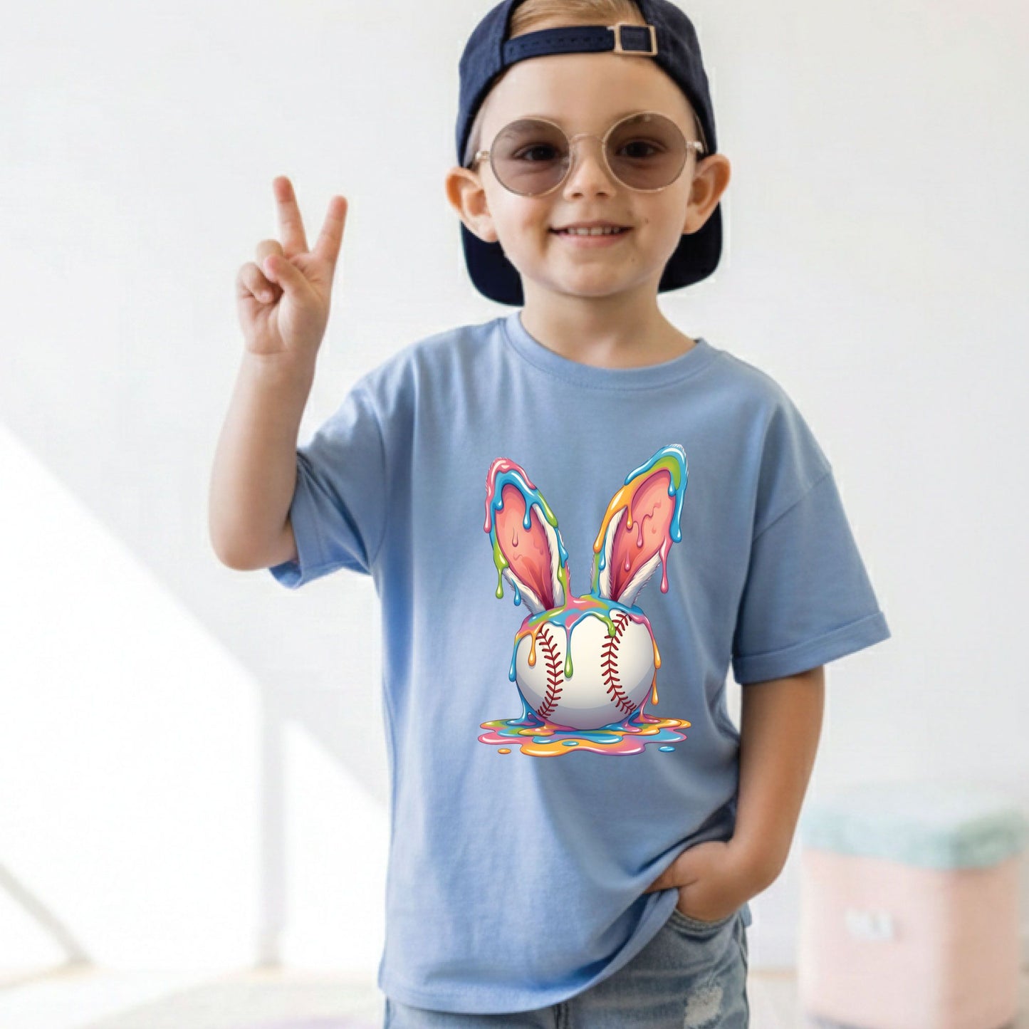 Easter Baseball Youth Shirt Colorful Paint Drip Bunny Ears Sweatshirt