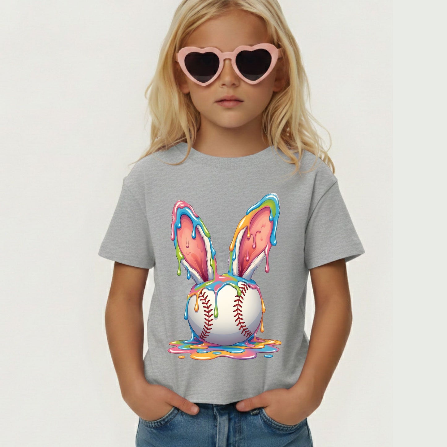 Easter Baseball Youth Shirt Colorful Paint Drip Bunny Ears Sweatshirt