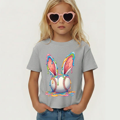 Easter Baseball Youth Shirt Colorful Paint Drip Bunny Ears Sweatshirt