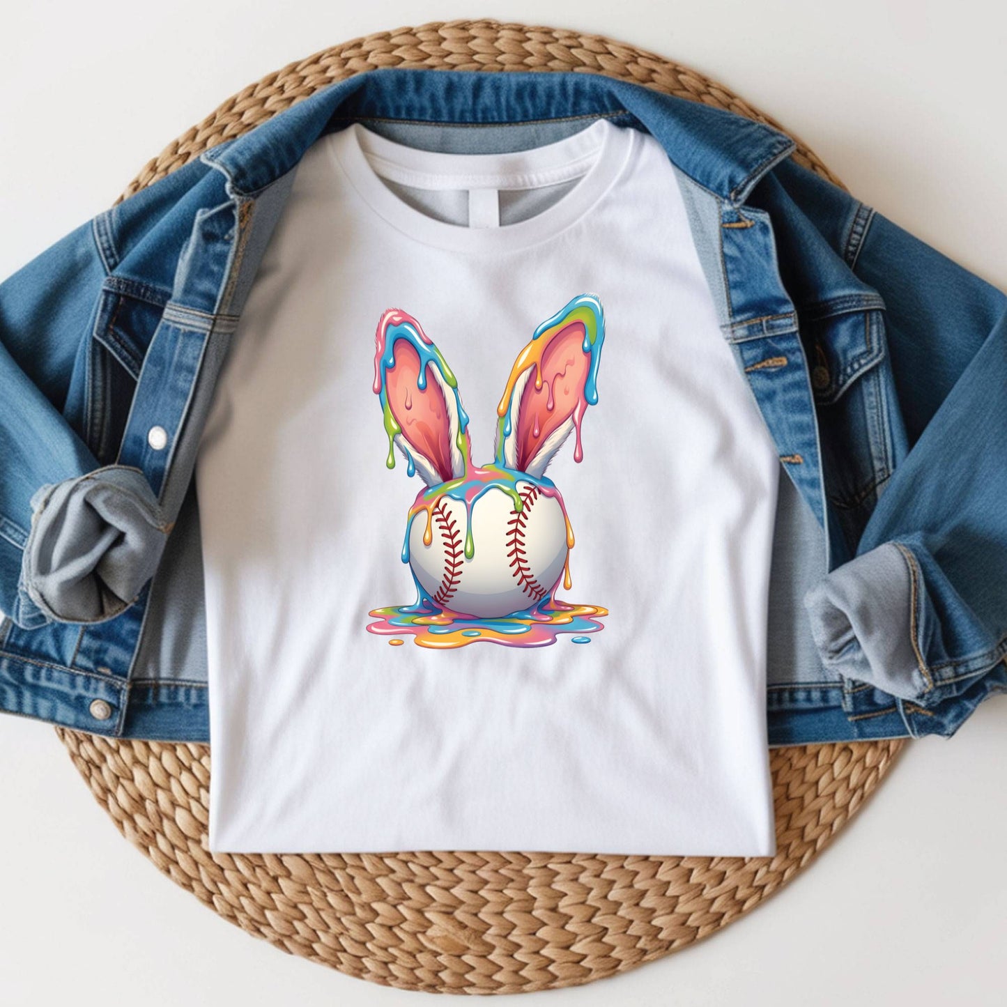 Easter Baseball Youth Shirt Colorful Paint Drip Bunny Ears Sweatshirt