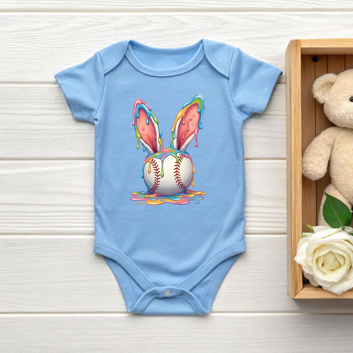 Easter Baseball Youth Shirt Colorful Paint Drip Bunny Ears Sweatshirt