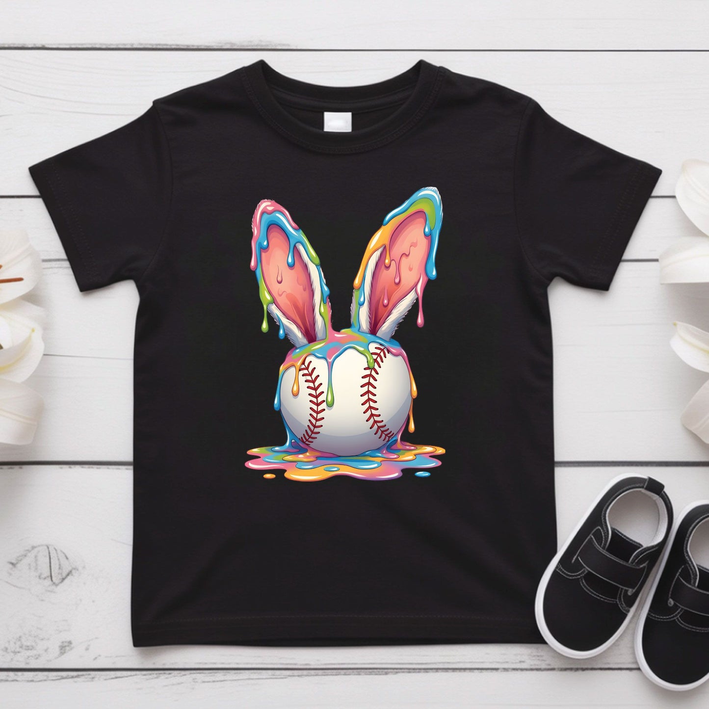 Easter Baseball Youth Shirt Colorful Paint Drip Bunny Ears Sweatshirt