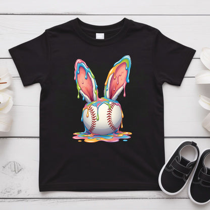 Easter Baseball Youth Shirt Colorful Paint Drip Bunny Ears Sweatshirt