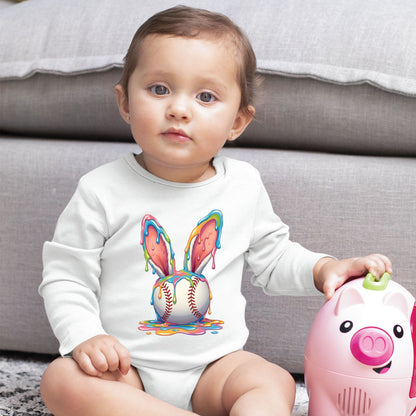 Easter Baseball Youth Shirt Colorful Paint Drip Bunny Ears Sweatshirt