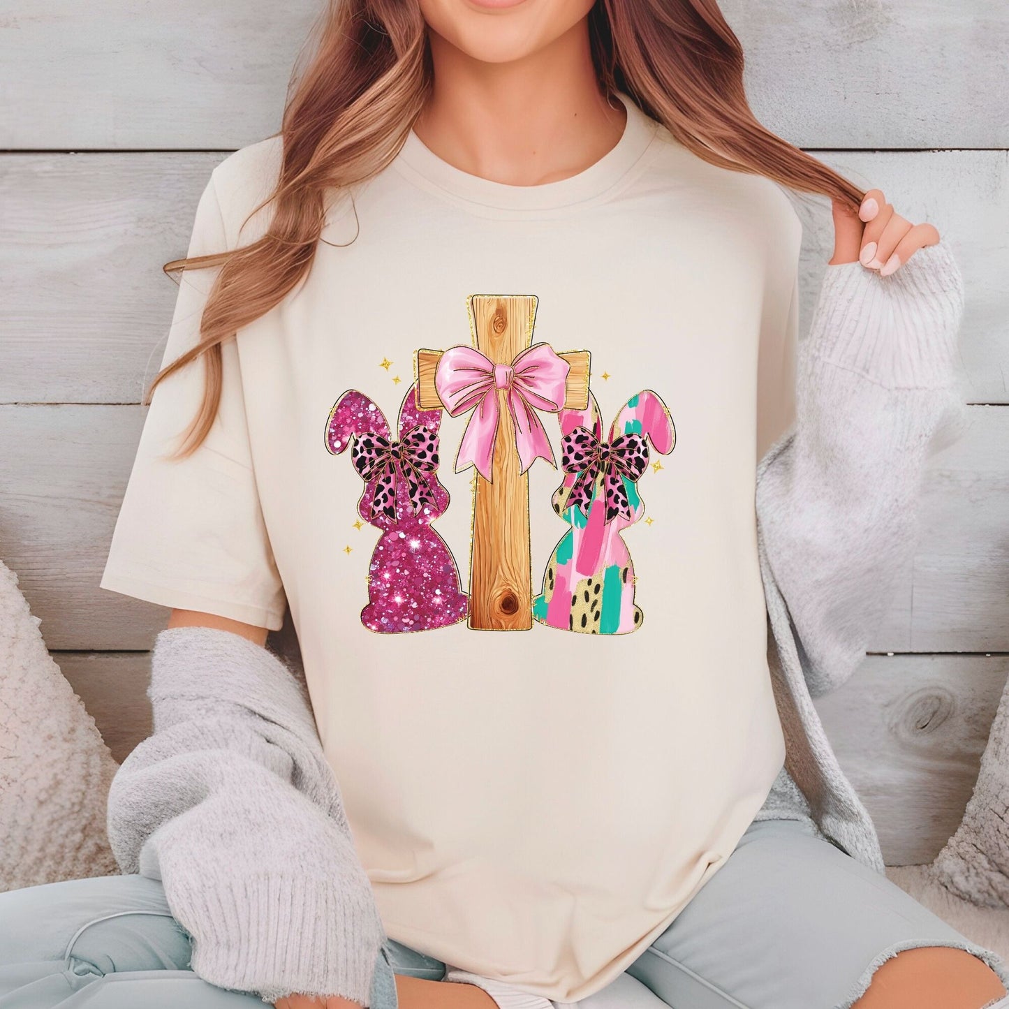 Easter Bunny Christian Cross DTF Transfer ready to Press