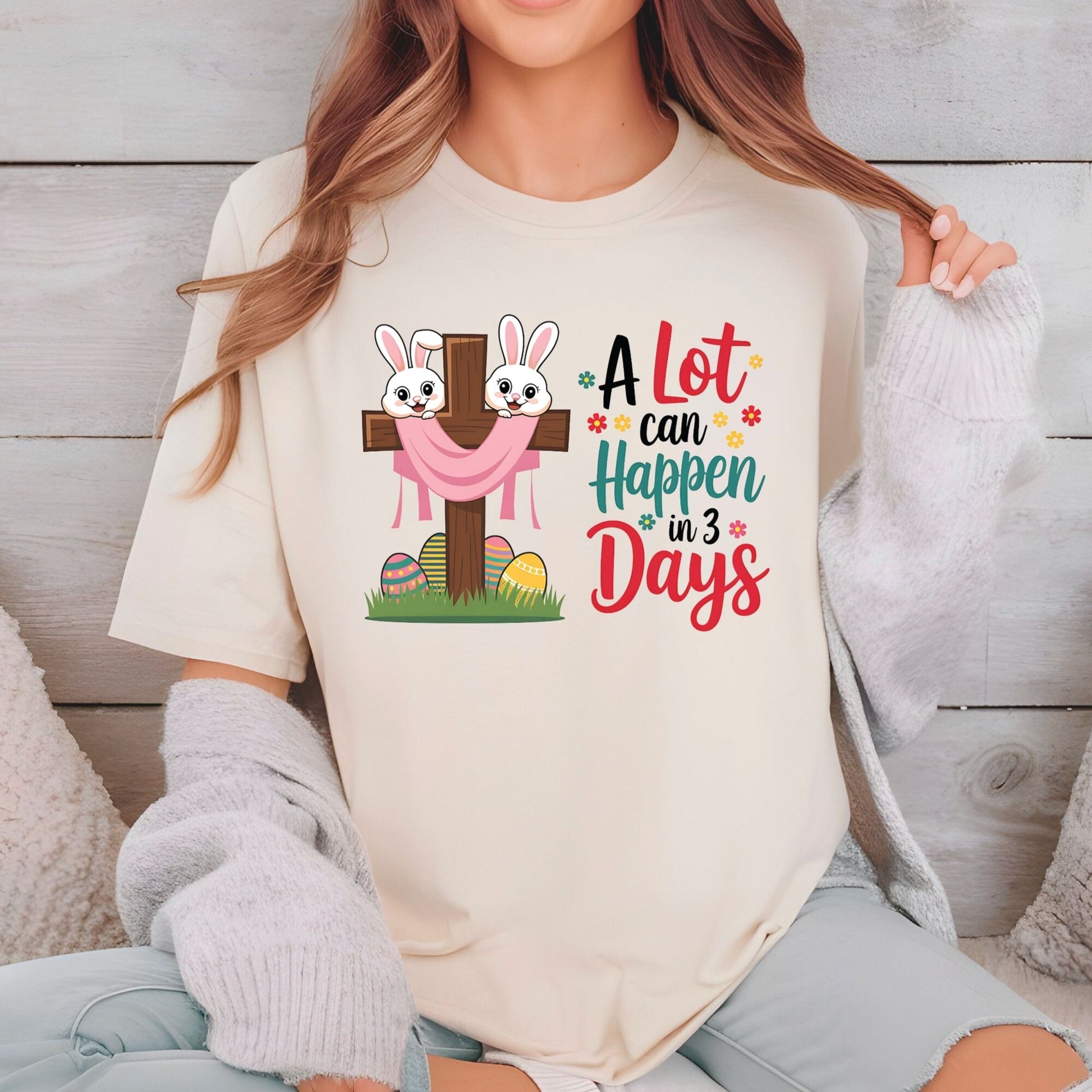 Easter Bunny Egg DTF Transfer Ready to Press A Lot Can Happen in 3 Days Heat Transfer For Shirts Easter Celebration UV Sticker Prints