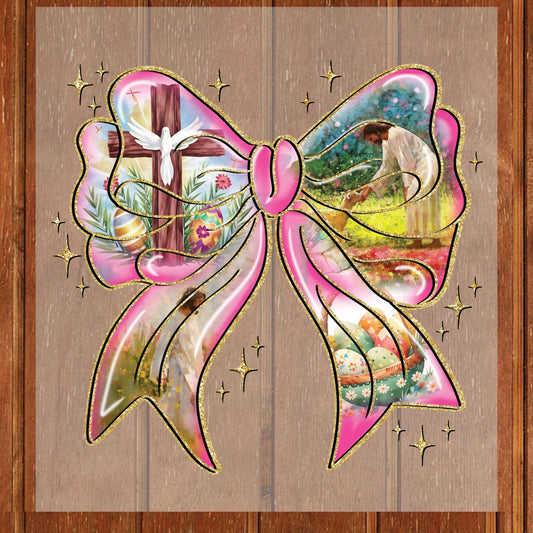 Easter Coquette Bow DTF Transfer ready to Press Faith Based Apparel Heat Transfer for Shirts Christian Trendy UV Sticker Prints