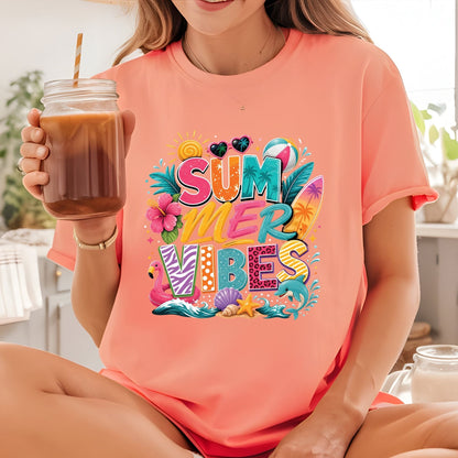 Endless Summer Retro Sunset DTF Transfer Ready to Press Beach Vacation UV DTF Sticker Coconut Drink Heat Transfer for Shirts