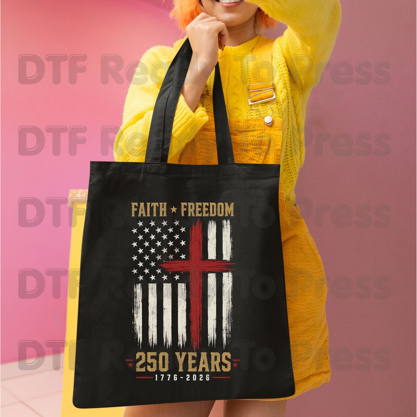 Faith Freedom 250 Years 1776-2026 Patriotic Christian DTF Transfer Ready to Press American Flag Semiquincentennial UV DTF Sticker Grunge Cross Heat Transfer for Shirts