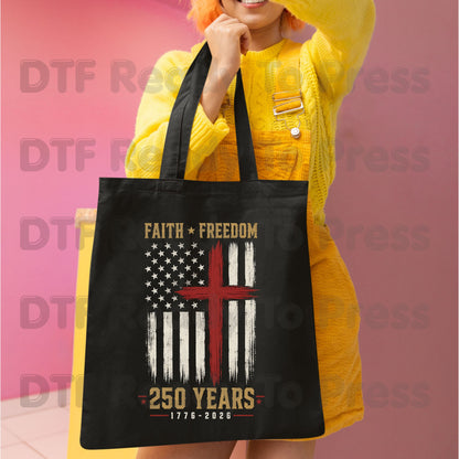 Faith Freedom 250 Years 1776-2026 Patriotic Christian DTF Transfer Ready to Press American Flag Semiquincentennial UV DTF Sticker Grunge Cross Heat Transfer for Shirts