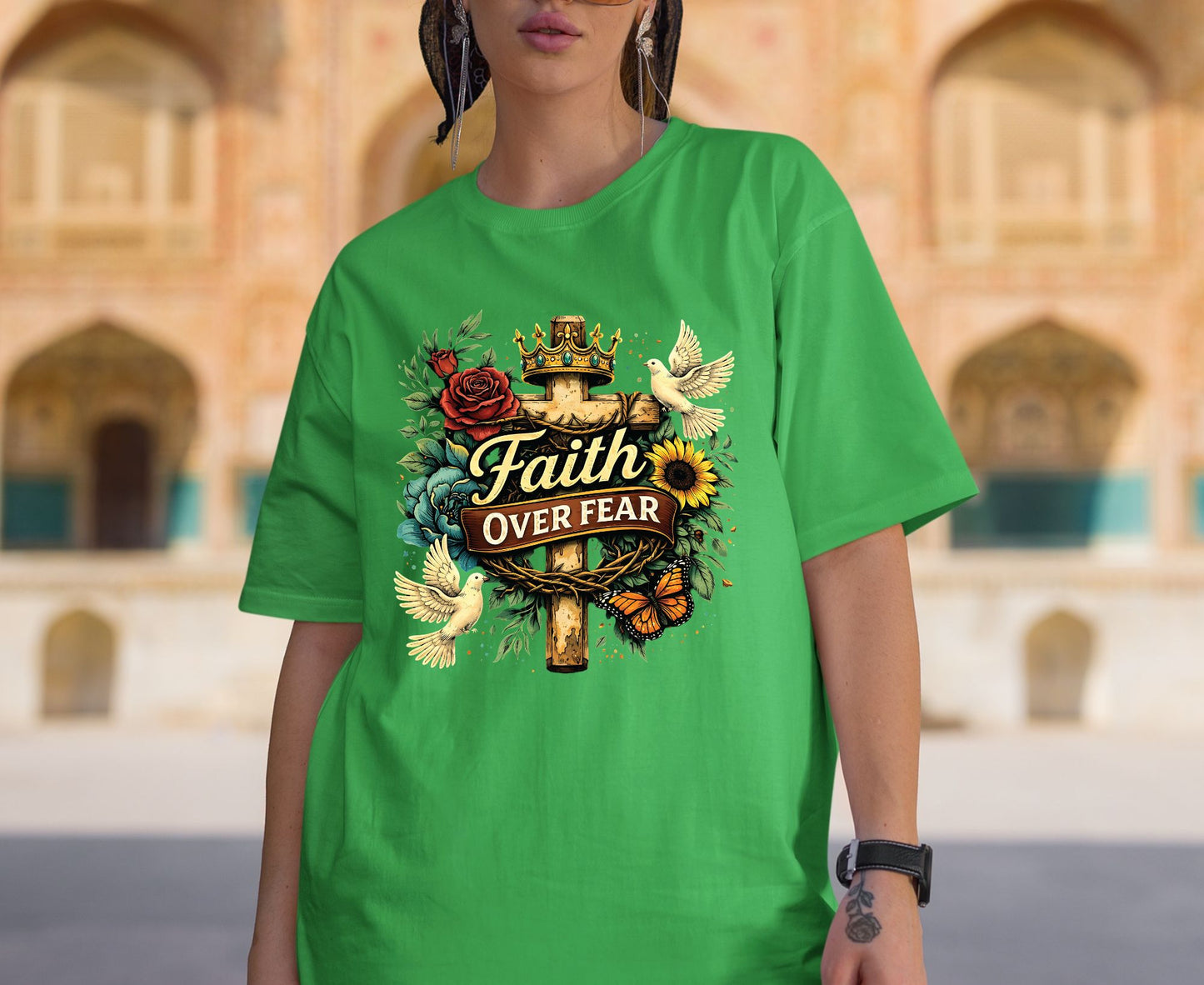 Faith Over Fear T Shirt Floral Cross Tee Christian Dove Shirt Religious Sunflowers Gift Adult Youth Toddler Baby Inspirational Faith Apparel