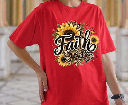 Faith Sunflower T Shirt Leopard Print Cross Tee Christian Leopard Bow Shirt Religious Gift For Her Adult Youth Toddler Baby Spiritual Church Outfit
