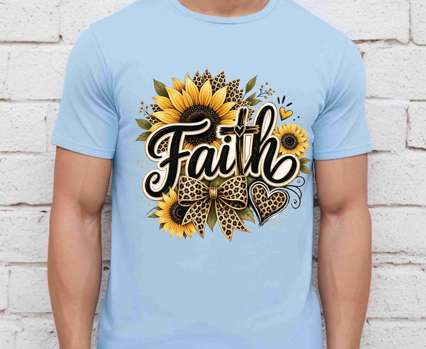 Faith Sunflower T Shirt Leopard Print Cross Tee Christian Leopard Bow Shirt Religious Gift For Her Adult Youth Toddler Baby Spiritual Church Outfit