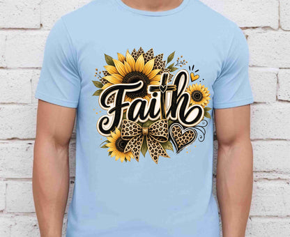 Faith Sunflower T Shirt Leopard Print Cross Tee Christian Leopard Bow Shirt Religious Gift For Her Adult Youth Toddler Baby Spiritual Church Outfit