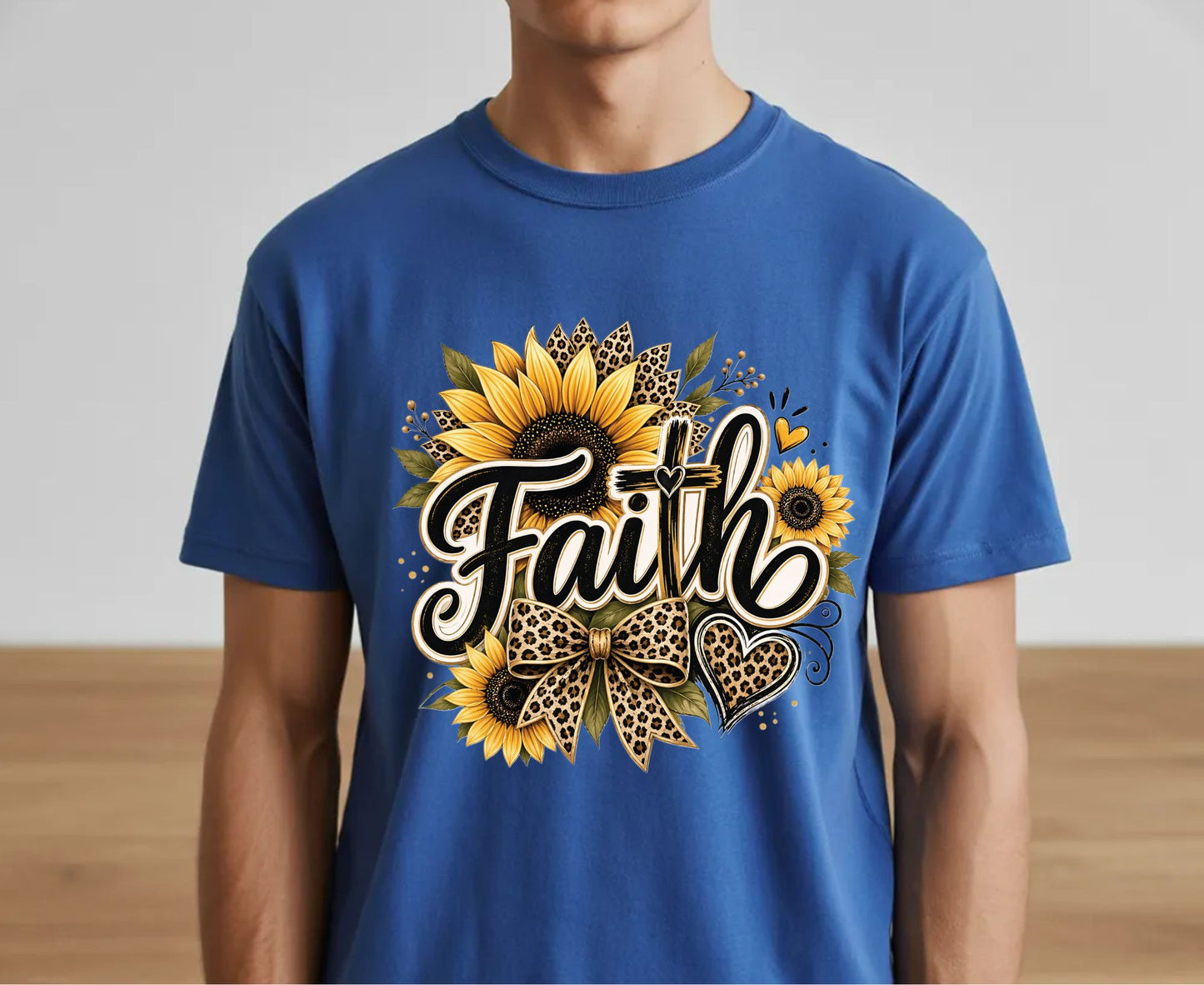 Faith Sunflower T Shirt Leopard Print Cross Tee Christian Leopard Bow Shirt Religious Gift For Her Adult Youth Toddler Baby Spiritual Church Outfit