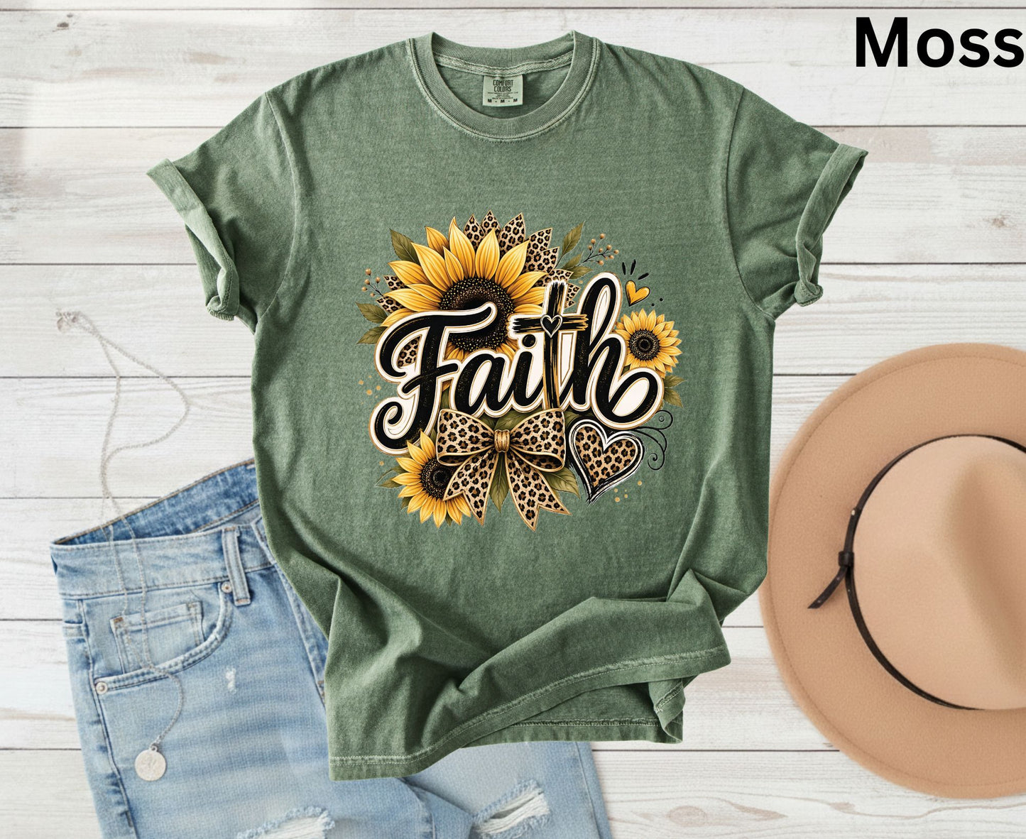 Faith Sunflower T Shirt Leopard Print Cross Tee Christian Leopard Bow Shirt Religious Gift For Her Adult Youth Toddler Baby Spiritual Church Outfit