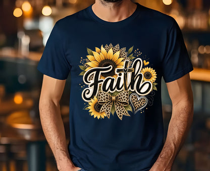 Faith Sunflower T Shirt Leopard Print Cross Tee Christian Leopard Bow Shirt Religious Gift For Her Adult Youth Toddler Baby Spiritual Church Outfit
