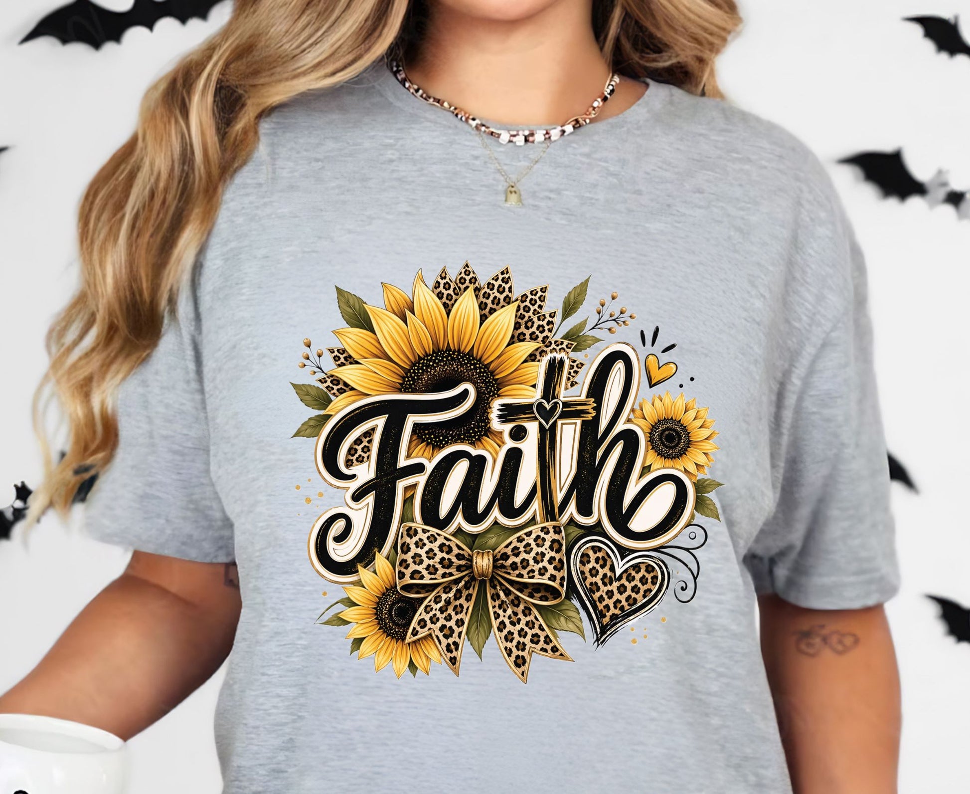 Faith Sunflower T Shirt Leopard Print Cross Tee Christian Leopard Bow Shirt Religious Gift For Her Adult Youth Toddler Baby Spiritual Church Outfit
