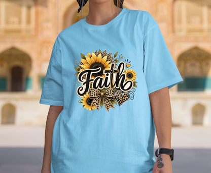 Faith Sunflower T Shirt Leopard Print Cross Tee Christian Leopard Bow Shirt Religious Gift For Her Adult Youth Toddler Baby Spiritual Church Outfit