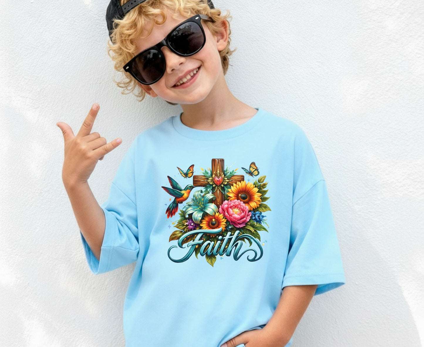 Faith T Shirt Christian Hummingbird Cross Tee Religious Sunflower Shirt Faith Gift For Her Floral Apparel Adult Youth Toddler Baby Outfit