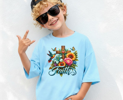 Faith T Shirt Christian Hummingbird Cross Tee Religious Sunflower Shirt Faith Gift For Her Floral Apparel Adult Youth Toddler Baby Outfit